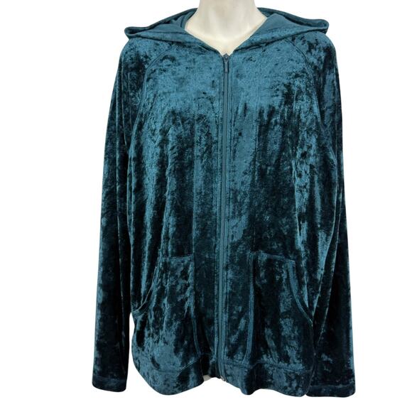 Spa by Chicos Womens Crushed Velvet Hooded Full Zip Jacket Loungewear sz 3 / XL - Picture 1 of 16